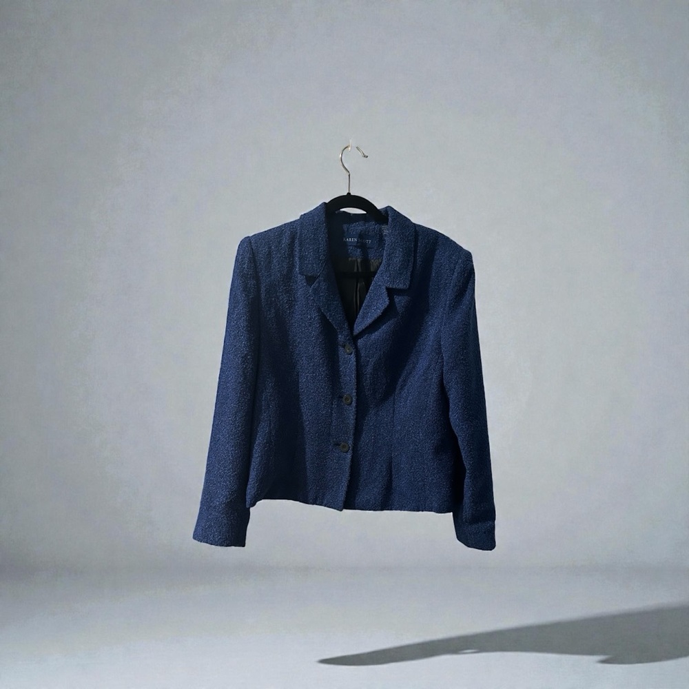 Karen Scott Navy Blue Textured Blazer Jacket Women’s Size 14 3-Button Career - Picture 3 of 5